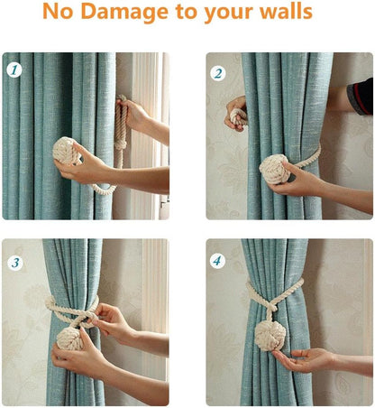 4 Pack Curtain Tiebacks - Heavy Duty Curtain Rope Tieback, Handmade Rural Decorative Curtain Holdbacks (Beige) V1258-DP02-WO-700