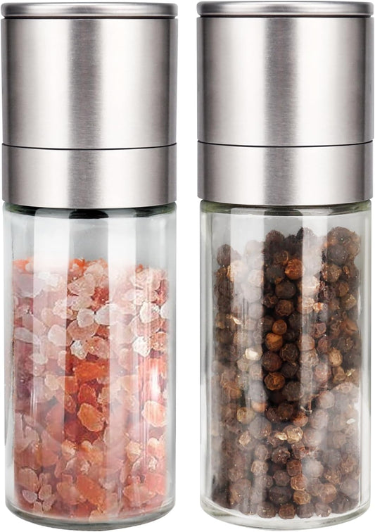 Salt and Pepper Grinder Set, Pepper Mill, Sea Salt Shaker Grinder Refillable, Adjustable Coarseness, V1258-DP02-WO-701