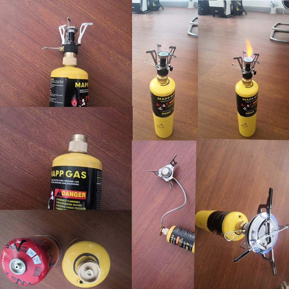 Camping Stove Adapter 1LB Propane Small Tank Input and a Lindal Valve EN417 Output Outdoor Cylinder LPG V1258-DP02-WO-713