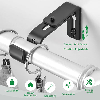 Curtain Rod Bracket Adjustable, Drapery Rod Holder Hooks Support Hangers for 1 inch Diameter Window Curtain V1258-DP02-WO-718