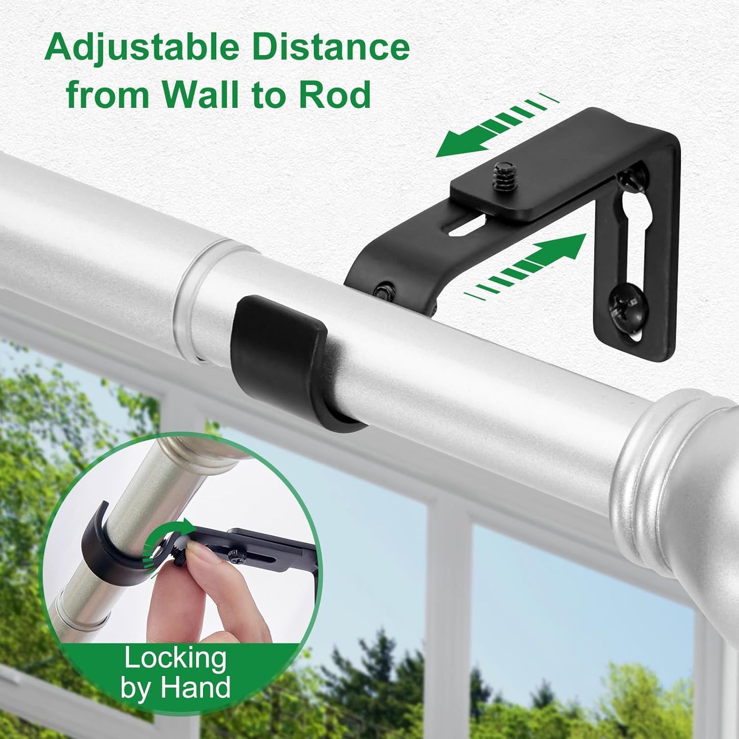 Curtain Rod Bracket Adjustable, Drapery Rod Holder Hooks Support Hangers for 1 inch Diameter Window Curtain V1258-DP02-WO-718