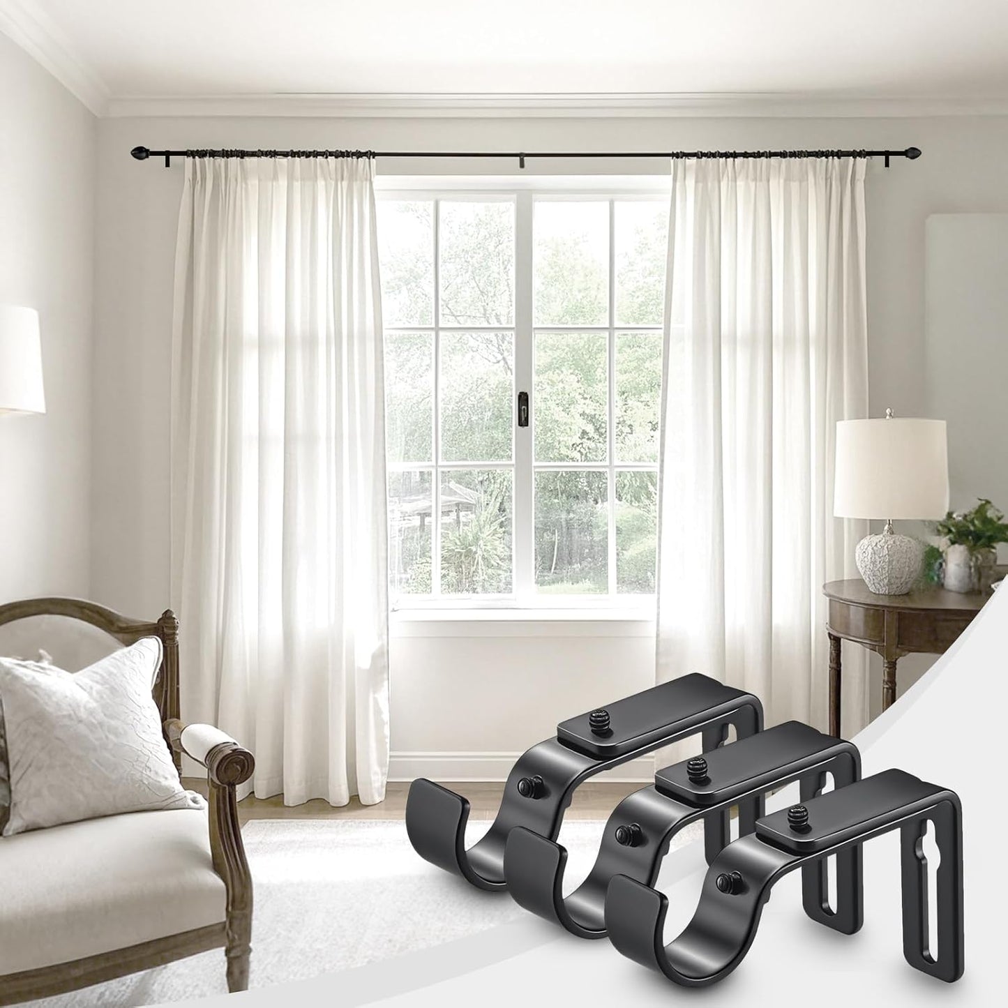 Curtain Rod Bracket Adjustable, Drapery Rod Holder Hooks Support Hangers for 1 inch Diameter Window Curtain V1258-DP02-WO-718