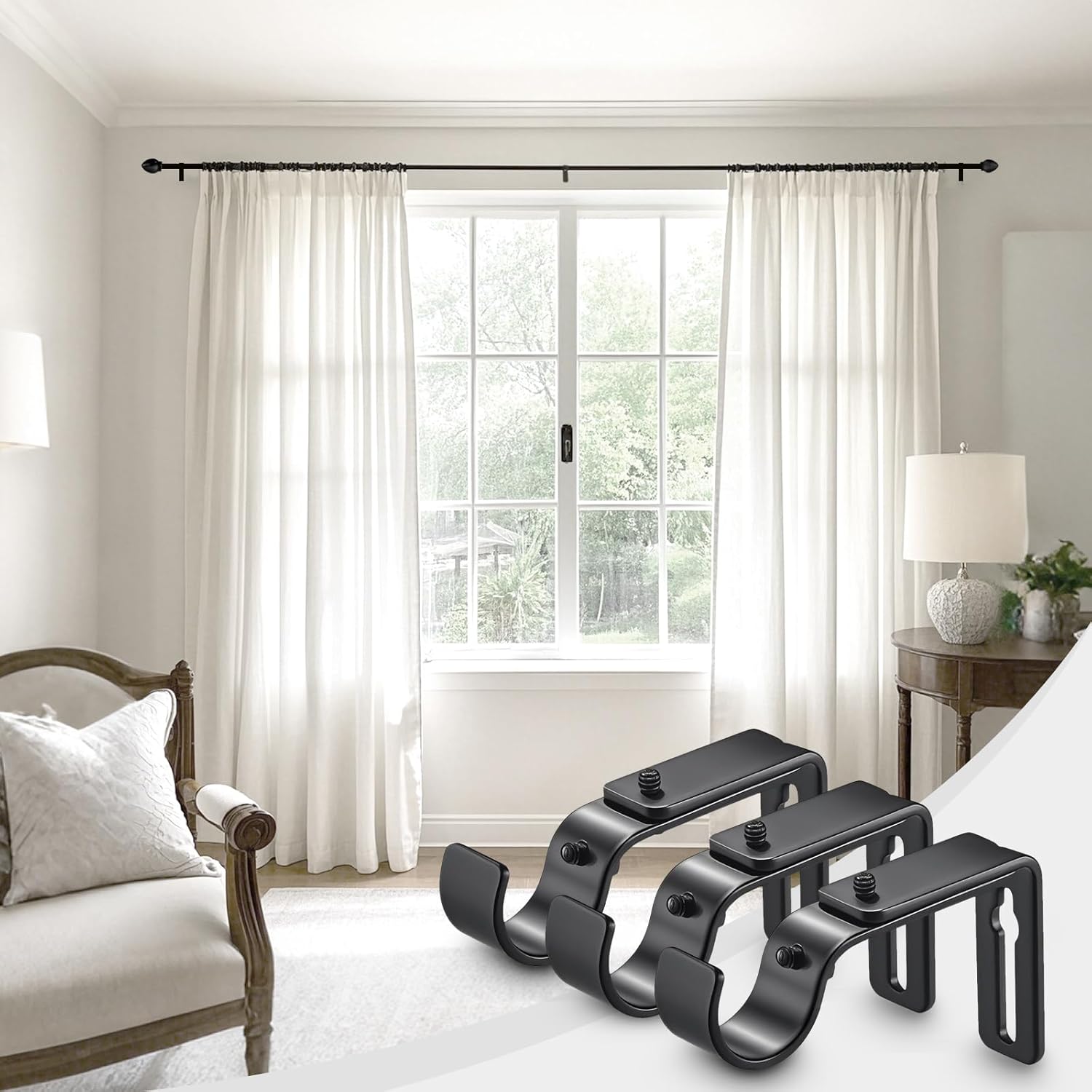 Curtain Rod Bracket Adjustable, Drapery Rod Holder Hooks Support Hangers for 1 inch Diameter Window Curtain V1258-DP02-WO-718
