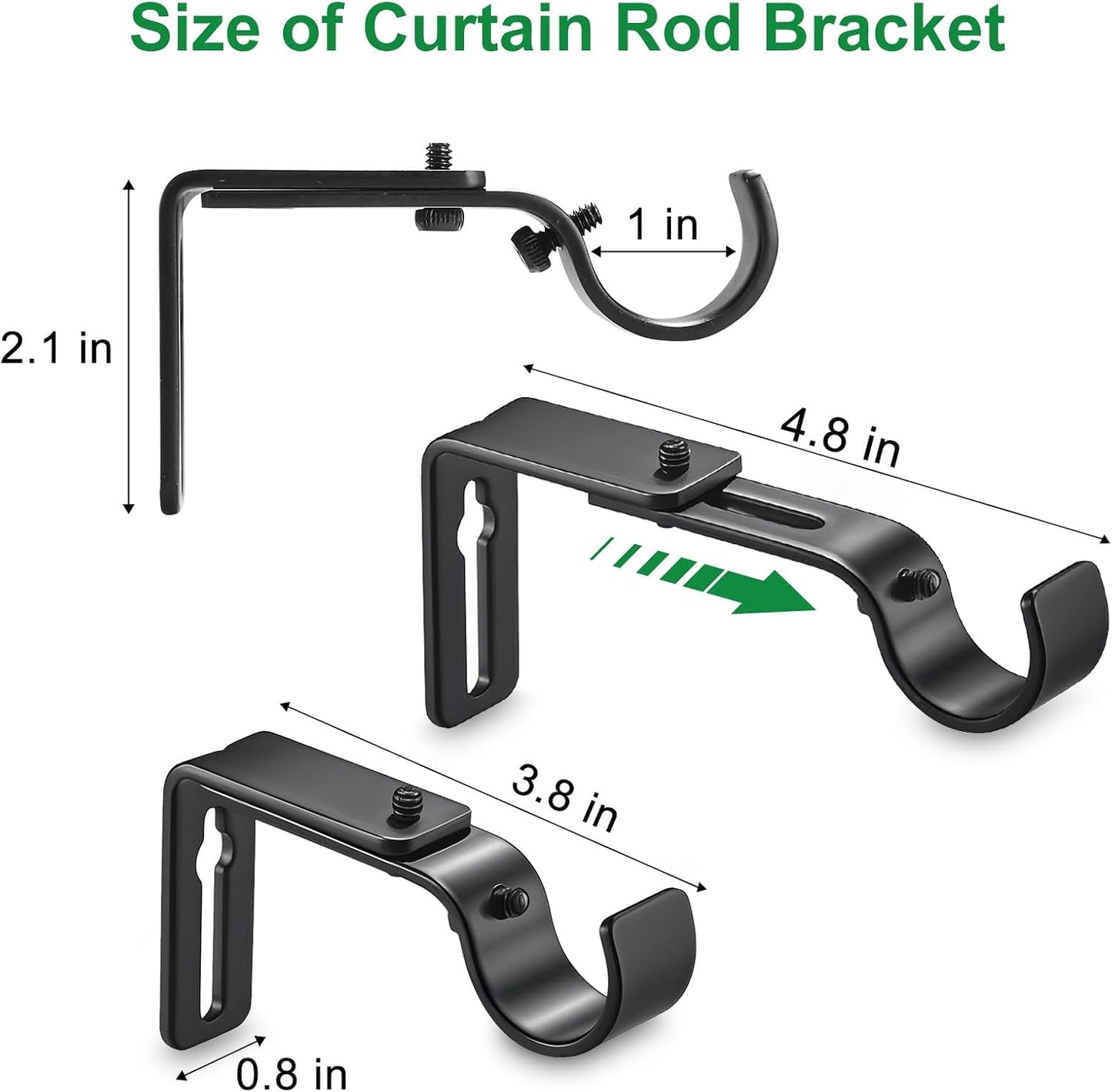 Curtain Rod Bracket Adjustable, Drapery Rod Holder Hooks Support Hangers for 1 inch Diameter Window Curtain V1258-DP02-WO-718