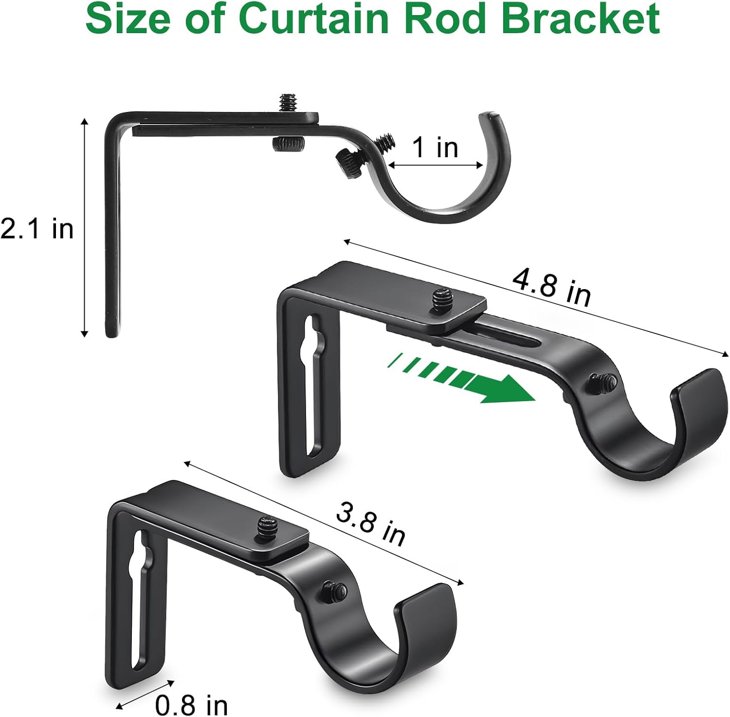Curtain Rod Bracket Adjustable, Drapery Rod Holder Hooks Support Hangers for 1 inch Diameter Window Curtain V1258-DP02-WO-718