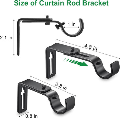 Curtain Rod Bracket Adjustable, Drapery Rod Holder Hooks Support Hangers for 1 inch Diameter Window Curtain V1258-DP02-WO-718