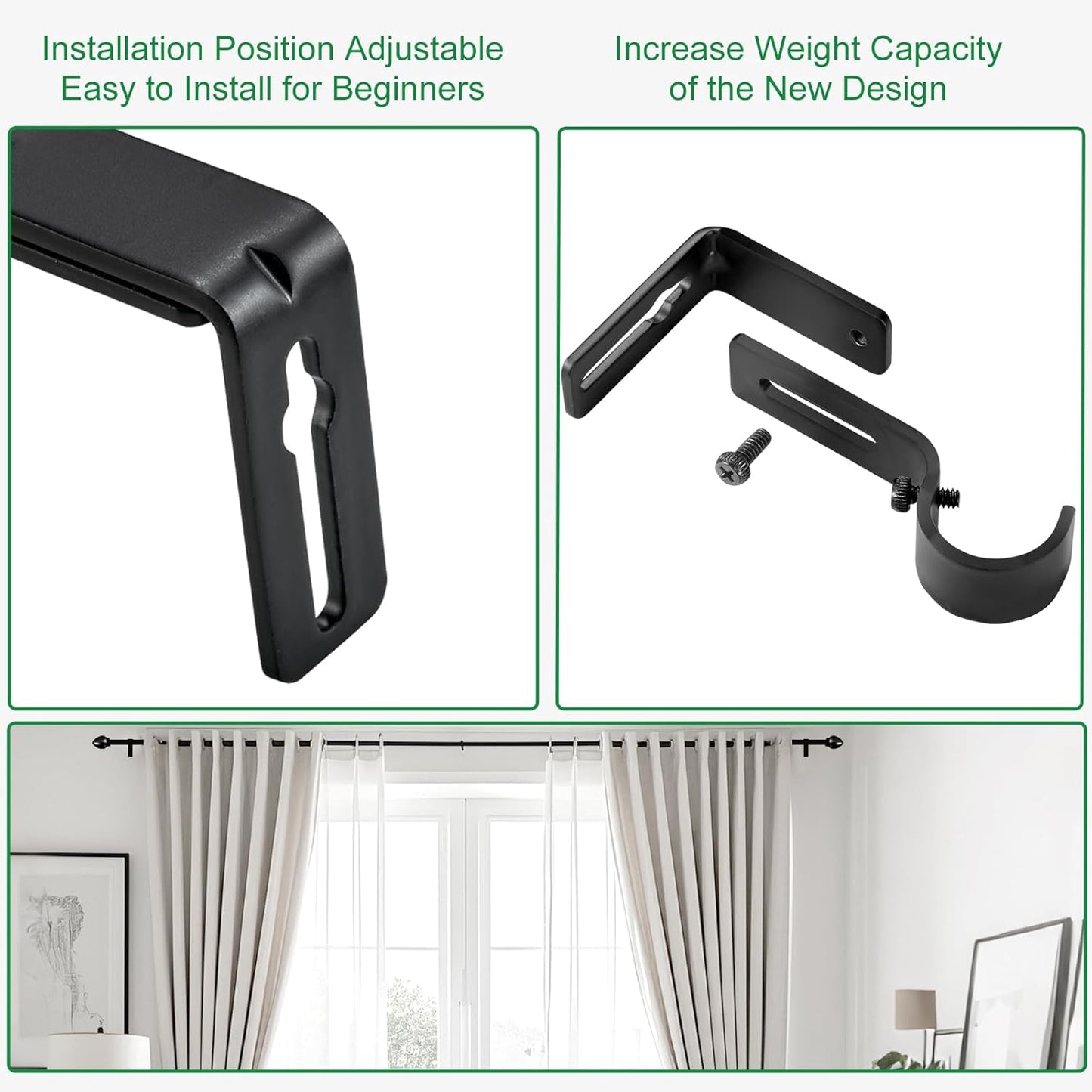Curtain Rod Bracket Adjustable, Drapery Rod Holder Hooks Support Hangers for 1 inch Diameter Window Curtain V1258-DP02-WO-718