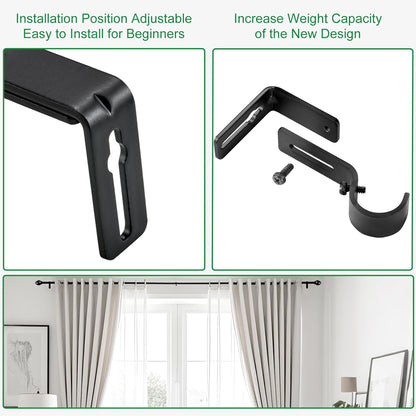 Curtain Rod Bracket Adjustable, Drapery Rod Holder Hooks Support Hangers for 1 inch Diameter Window Curtain V1258-DP02-WO-718