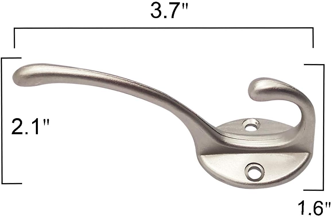 10 Pack Dual Coat Hooks Wall Mounted with 40 Screws Retro Double Hooks Utility Silvery Hooks for Coat, Scarf, V1258-DP02-WO-72