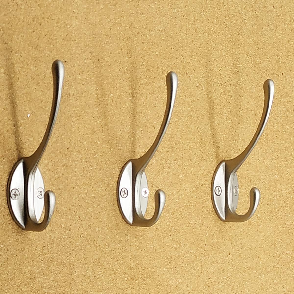 10 Pack Dual Coat Hooks Wall Mounted with 40 Screws Retro Double Hooks Utility Silvery Hooks for Coat, Scarf, V1258-DP02-WO-72