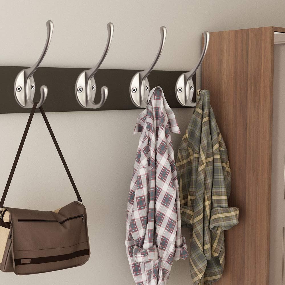 10 Pack Dual Coat Hooks Wall Mounted with 40 Screws Retro Double Hooks Utility Silvery Hooks for Coat, Scarf, V1258-DP02-WO-72