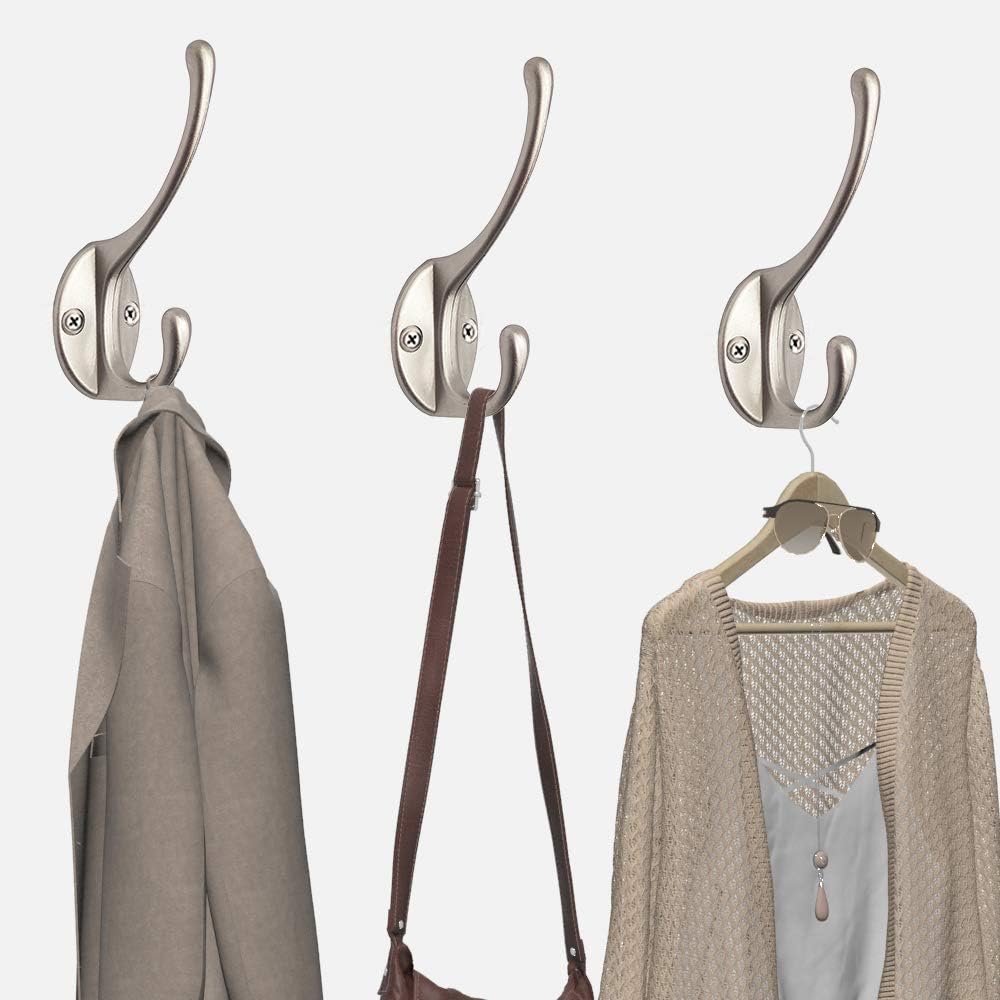 10 Pack Dual Coat Hooks Wall Mounted with 40 Screws Retro Double Hooks Utility Silvery Hooks for Coat, Scarf, V1258-DP02-WO-72
