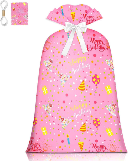 Extra Large Gift Bag Girl Birthday Jumbo Gift Bag, Bday Pink Giant Plastic Oversized Gift Bag Huge Gift Wrap V1258-DP02-WO-73