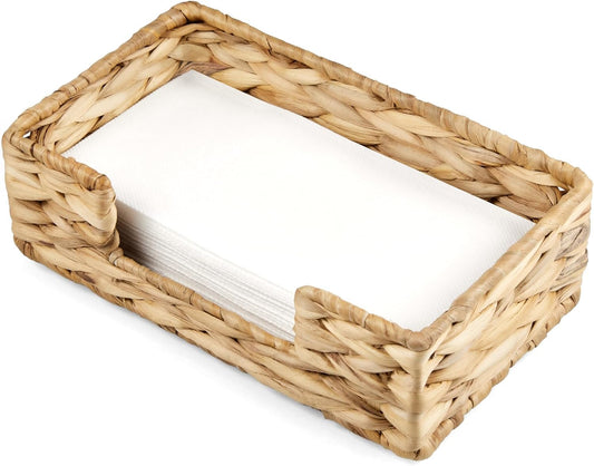 Napkin Holder for Bathroom, Woven Wicker Water Hyacinth Guest Towel Holder Tray, Disposable Paper Hand Towel V1258-DP02-WO-734