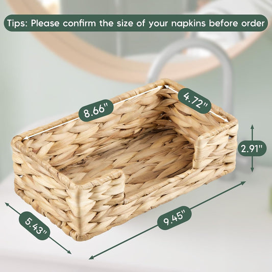 Napkin Holder for Bathroom, Woven Wicker Water Hyacinth Guest Towel Holder Tray, Disposable Paper Hand Towel V1258-DP02-WO-734