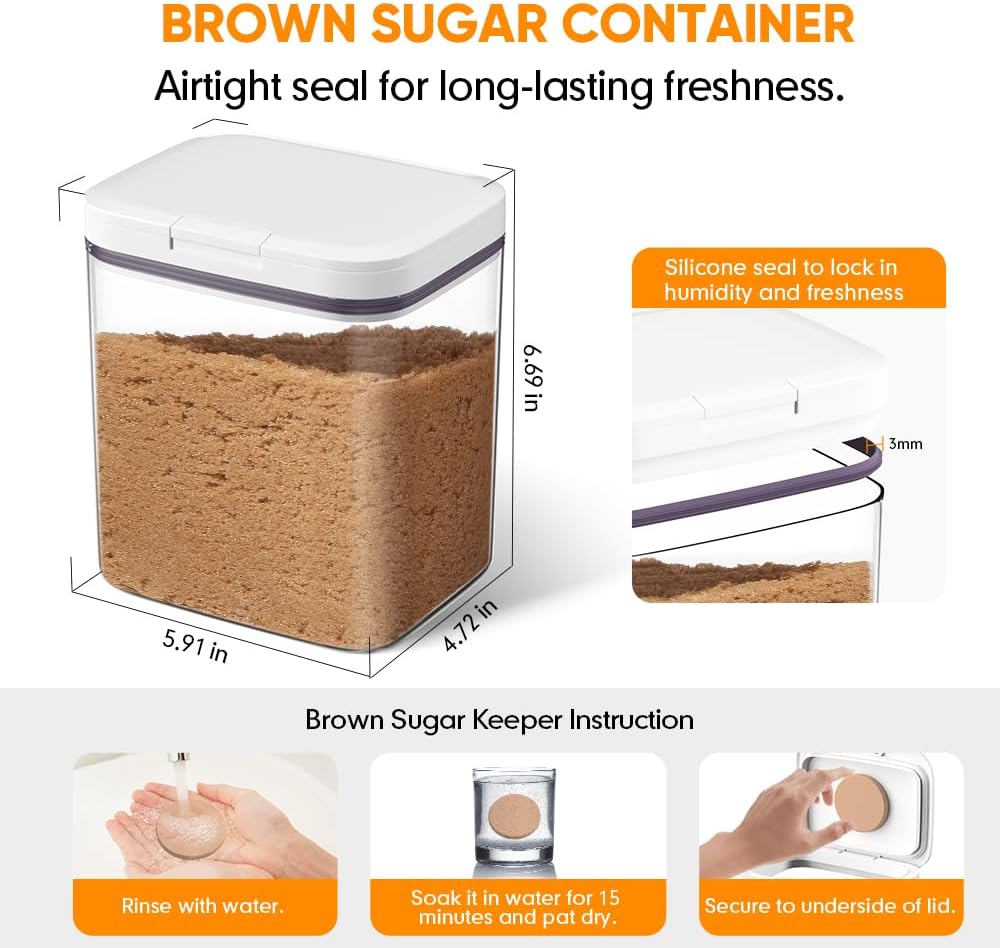 Brown Sugar Container Airtight, 2 Quart Brown Sugar Keeper Storage Container with Spoon V1258-DP02-WO-735
