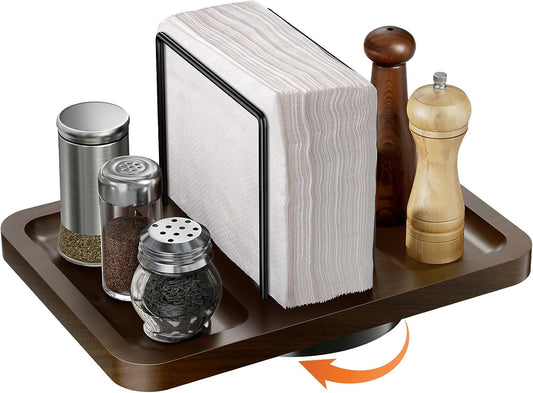 Napkin Holder for Table, Rotating Metal Napkin Dispenser with Salt and Pepper Shakers Caddy Standing Paper V1258-DP02-WO-736