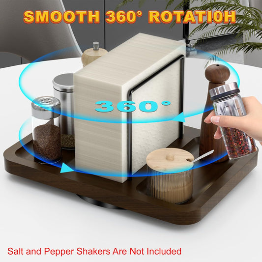 Napkin Holder for Table, Rotating Metal Napkin Dispenser with Salt and Pepper Shakers Caddy Standing Paper V1258-DP02-WO-736
