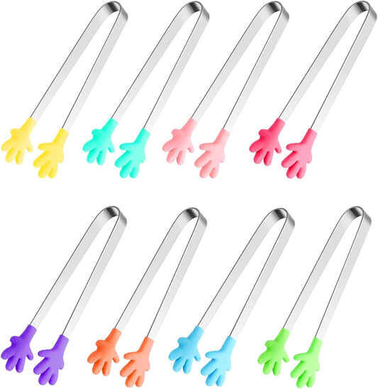 8PCS Silicone Mini Tongs, 5Inch Hand Shape Food Tongs, Colourful Small Kids Tongs for Serving Food, Ice Cube, V1258-DP02-WO-740