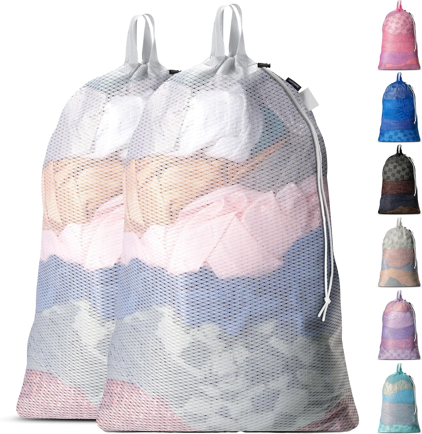 Large Mesh Laundry Bags - 2-Pack Heavy Duty with Handles & Drawstring - Machine Washable Net Laundry Sacks V1258-DP02-WO-741