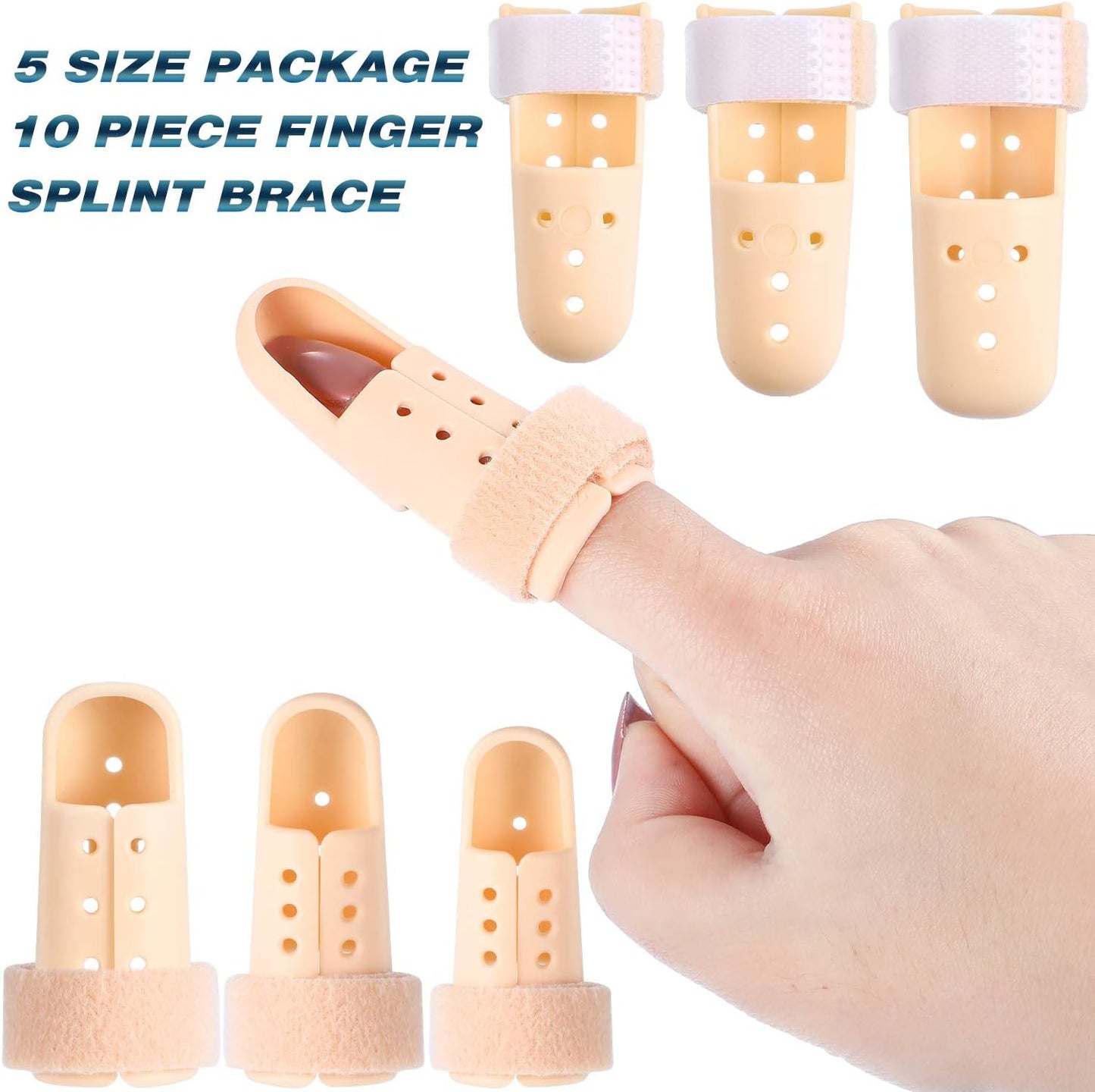 10 Pcs Mallet Finger Splint, 5 Sizes Finger Support Brace Stabilizer Straightener Plastic Fingertip V1258-DP02-WO-750