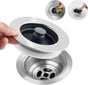 3 in 1 Kitchen Sink Drain Strainer, Stainless Steel Wrapped Shell Drain Stopper Combo, Pop Up Sink Stopper, V1258-DP02-WO-758