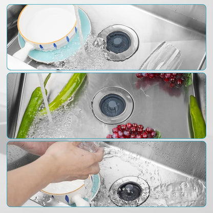 3 in 1 Kitchen Sink Drain Strainer, Stainless Steel Wrapped Shell Drain Stopper Combo, Pop Up Sink Stopper, V1258-DP02-WO-758