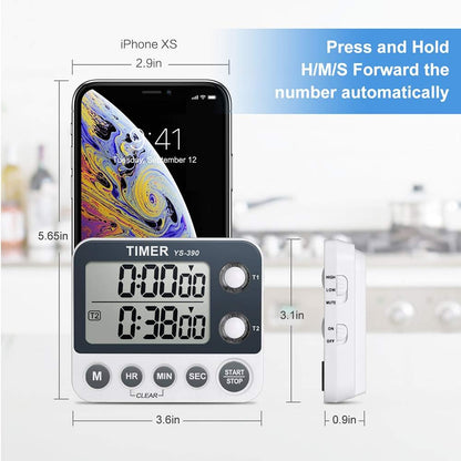 Digital Kitchen Cooking Timer, Dual Count Up & Down with Magnetic Back, Large Display, Adjustable Volume and V1258-DP02-WO-763