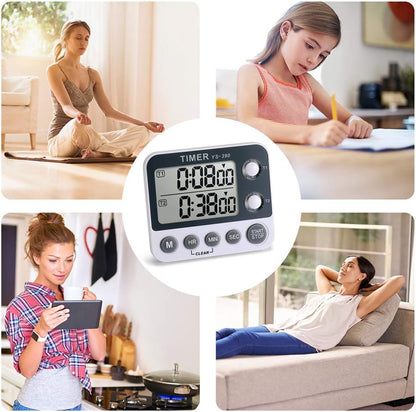 Digital Kitchen Cooking Timer, Dual Count Up & Down with Magnetic Back, Large Display, Adjustable Volume and V1258-DP02-WO-763