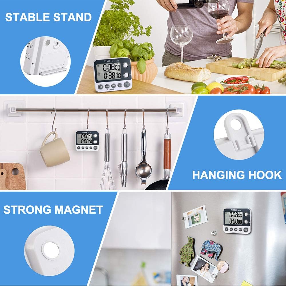 Digital Kitchen Cooking Timer, Dual Count Up & Down with Magnetic Back, Large Display, Adjustable Volume and V1258-DP02-WO-763