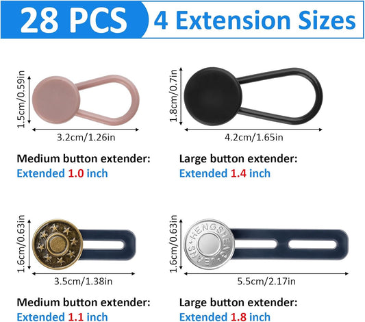 28 Pcs Button Extenders for Jeans, Waist Extender for Jeans, Pants Button Extender for Women & Men, No Sewing V1258-DP02-WO-764