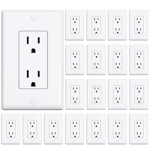 Decorator Receptacle Outlet with Wall Plate, Non-Tamper-Resistant Electrical Outlet, 15 amp Outlet, V1258-DP02-WO-765