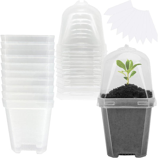 10PCS Clear Plant Nursery Pots with Humidity Dome - 3" Plastic Gardening Pot with Labels, Durable Plastic V1258-DP02-WO-767