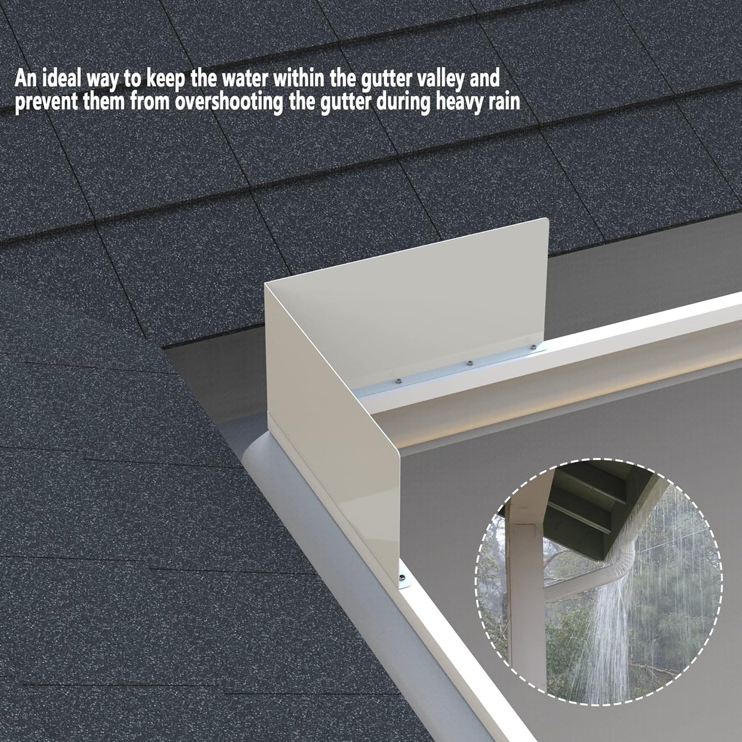 2 Pcs Gutter Valley Splash Guards,Rain Gutter Valley Roofing Gutter Guards, Diverter Roof Rain Diverter for V1258-DP02-WO-769
