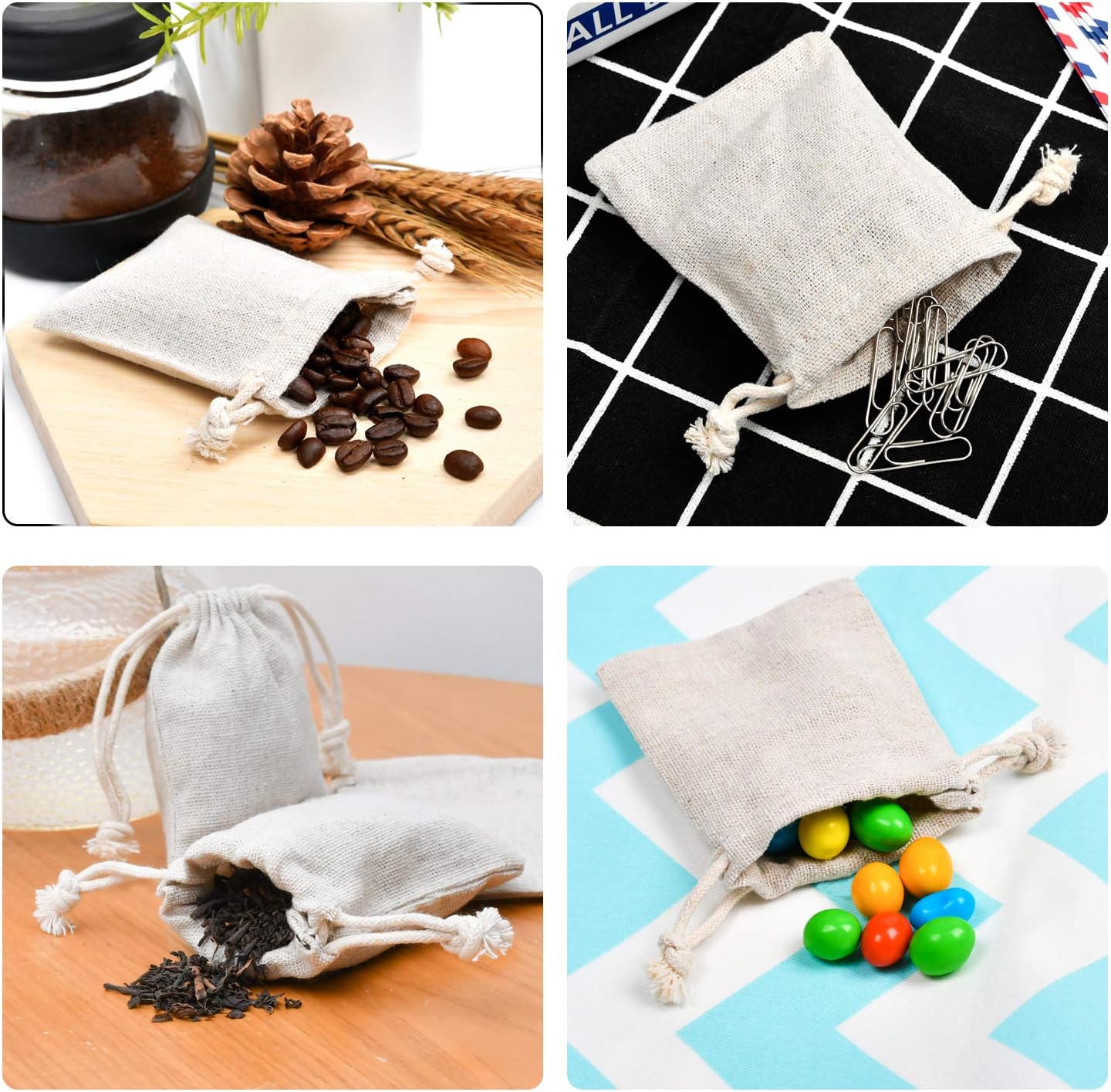 50pcs Double Canvas Drawstring Bag Cotton Pouch Gift Sachet Bags Muslin Reusable Tea Bag 2.75x4 Inch V1258-DP02-WO-77