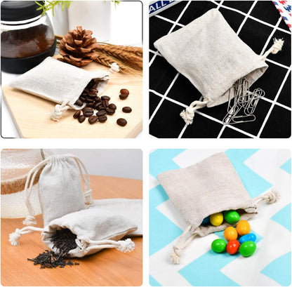 50pcs Double Canvas Drawstring Bag Cotton Pouch Gift Sachet Bags Muslin Reusable Tea Bag 2.75x4 Inch V1258-DP02-WO-77