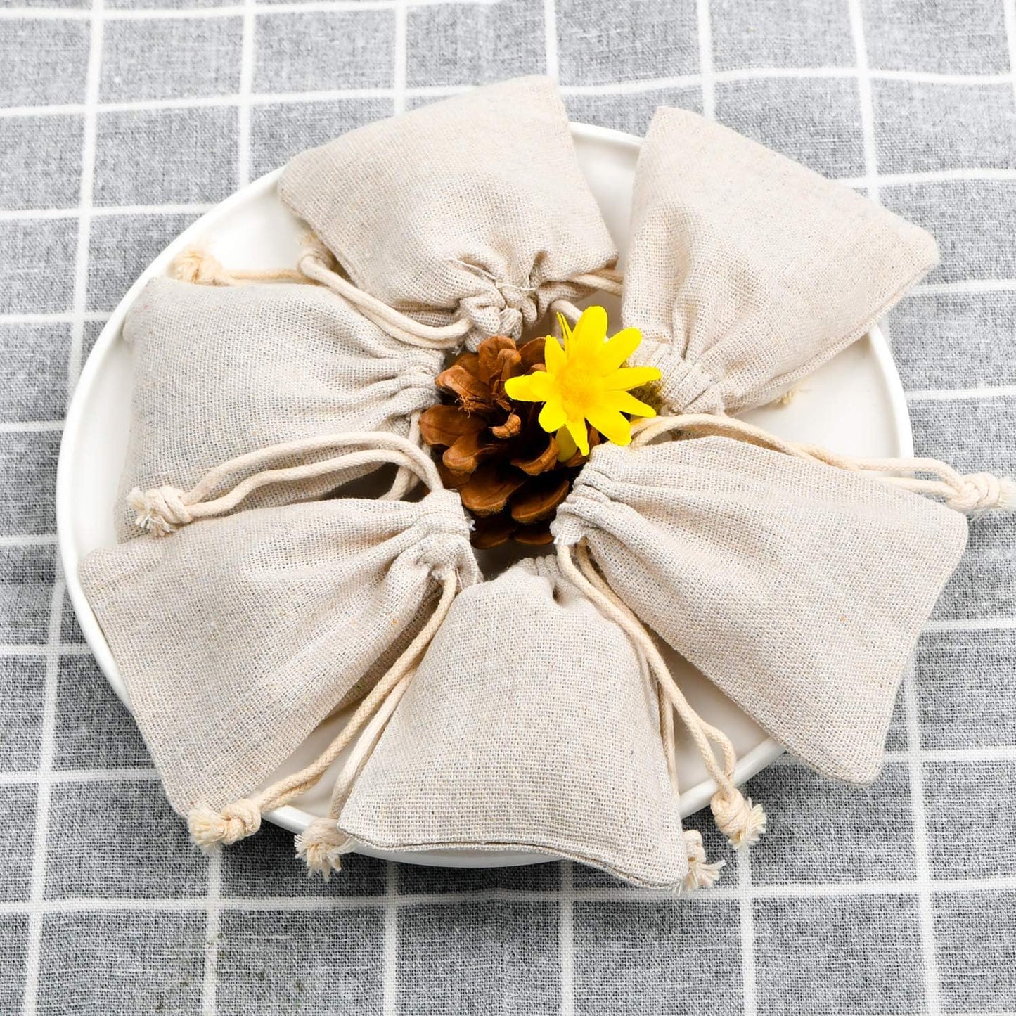 50pcs Double Canvas Drawstring Bag Cotton Pouch Gift Sachet Bags Muslin Reusable Tea Bag 2.75x4 Inch V1258-DP02-WO-77