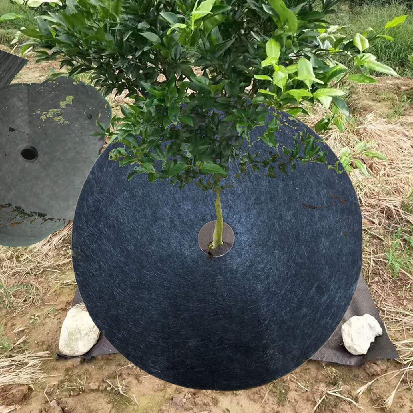 4 Pack 32.3 Inch Non-Woven Tree Mulch Ring - Degradable Tree Protector Mat, Reusable Tree Weed Barrier Mat V1258-DP02-WO-770