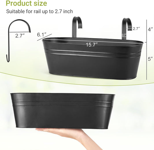 3 Pcs Metal Hanging Flower Pots for Railing Fence Outdoor Planter 15.7 Inch Hanging Bucket Pots Countryside V1258-DP02-WO-778