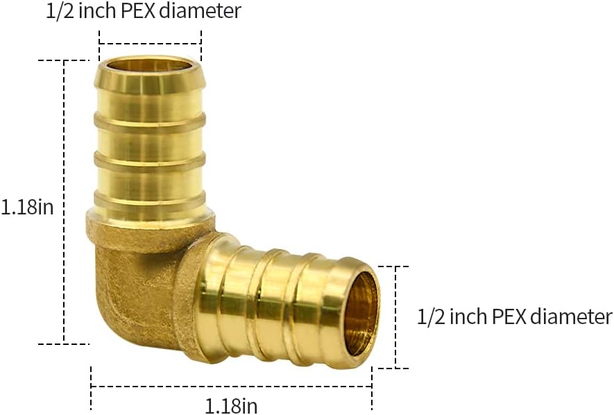 10 Pack 1/2" PEX Elbow Fittings, Brass Fittings for PEX Tubing Pipe V1258-DP02-WO-780