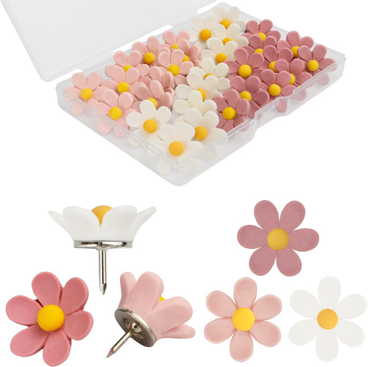 30 Pcs Flowers Push Pins Decorative Thumb Tacks in 3 Colors Cute Office Decor for Women Cork Board Bulletin V1258-DP02-WO-782