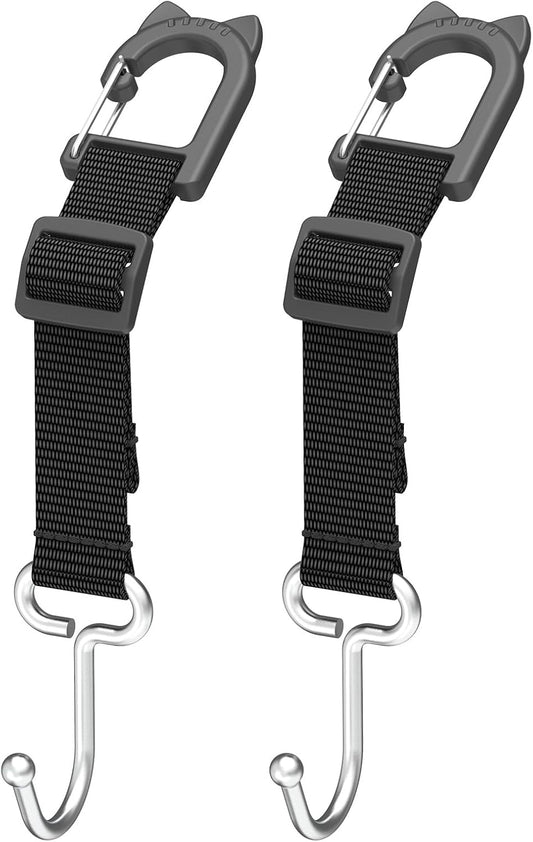 Car Headrest Hooks 2-Pack - Heavy Duty Metal Seat Hooks for Purses, Handbags & Grocery Bags - 100 LBS Load - V1258-DP02-WO-787