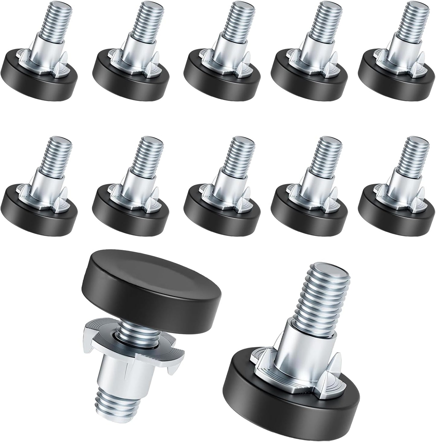 1/4" Thread Leveling Feet, 12 PCS Adjustable Furniture Levelers with T-Nuts, Threaded Screw-in Table Feet for V1258-DP02-WO-789