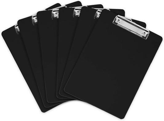Black Plastic Clipboards (Set of 6) Multipack - 12.5x9 Inch Clipboard Holds 100 Sheets, Low Profile | Colored V1258-DP02-WO-798