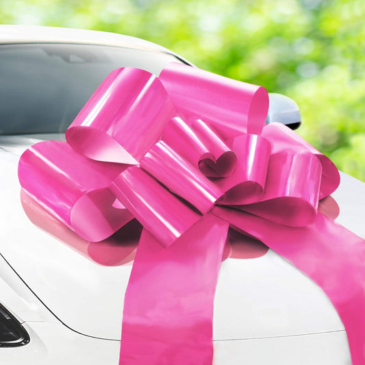 - Big Car Bow - Pink, 30 Inch - Giant Car Bow w/ 2 Gold Accessory Bows for Birthday, Christmas, Wedding V1258-DP02-WO-80