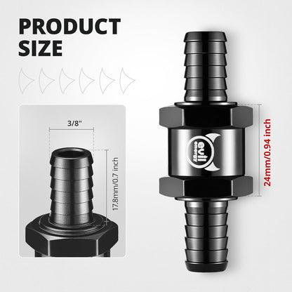 3/8" Fuel Check Valve One Way Inline Non Return Diesel Gasoline Black (10mm OD,2PCS) V1258-DP02-WO-803