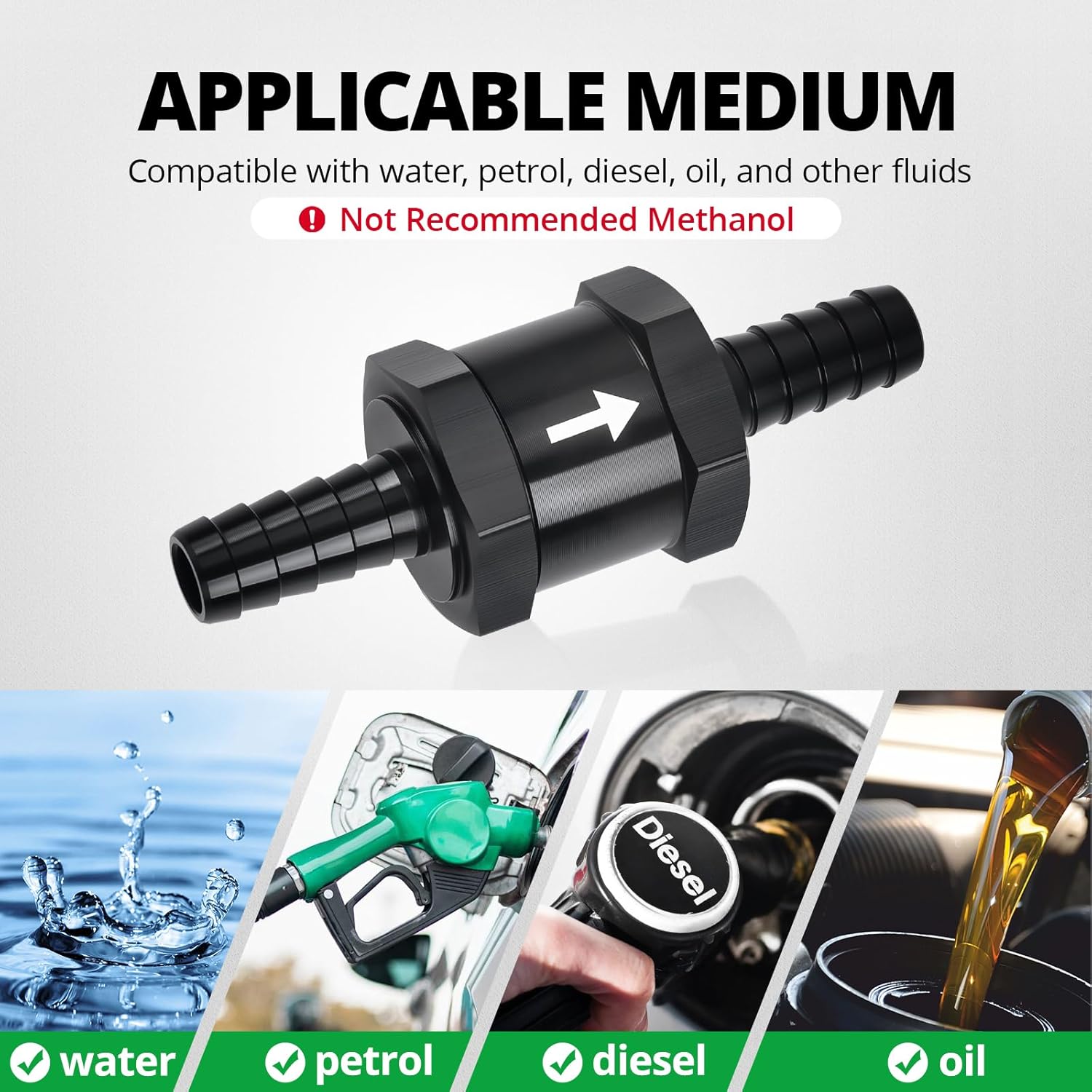 3/8" Fuel Check Valve One Way Inline Non Return Diesel Gasoline Black (10mm OD,2PCS) V1258-DP02-WO-803