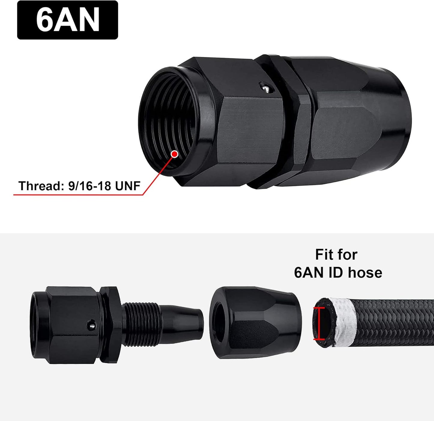 6AN Hose End Fitting Straight Swivel for CPE Braided Hose Black 4PCS V1258-DP02-WO-804