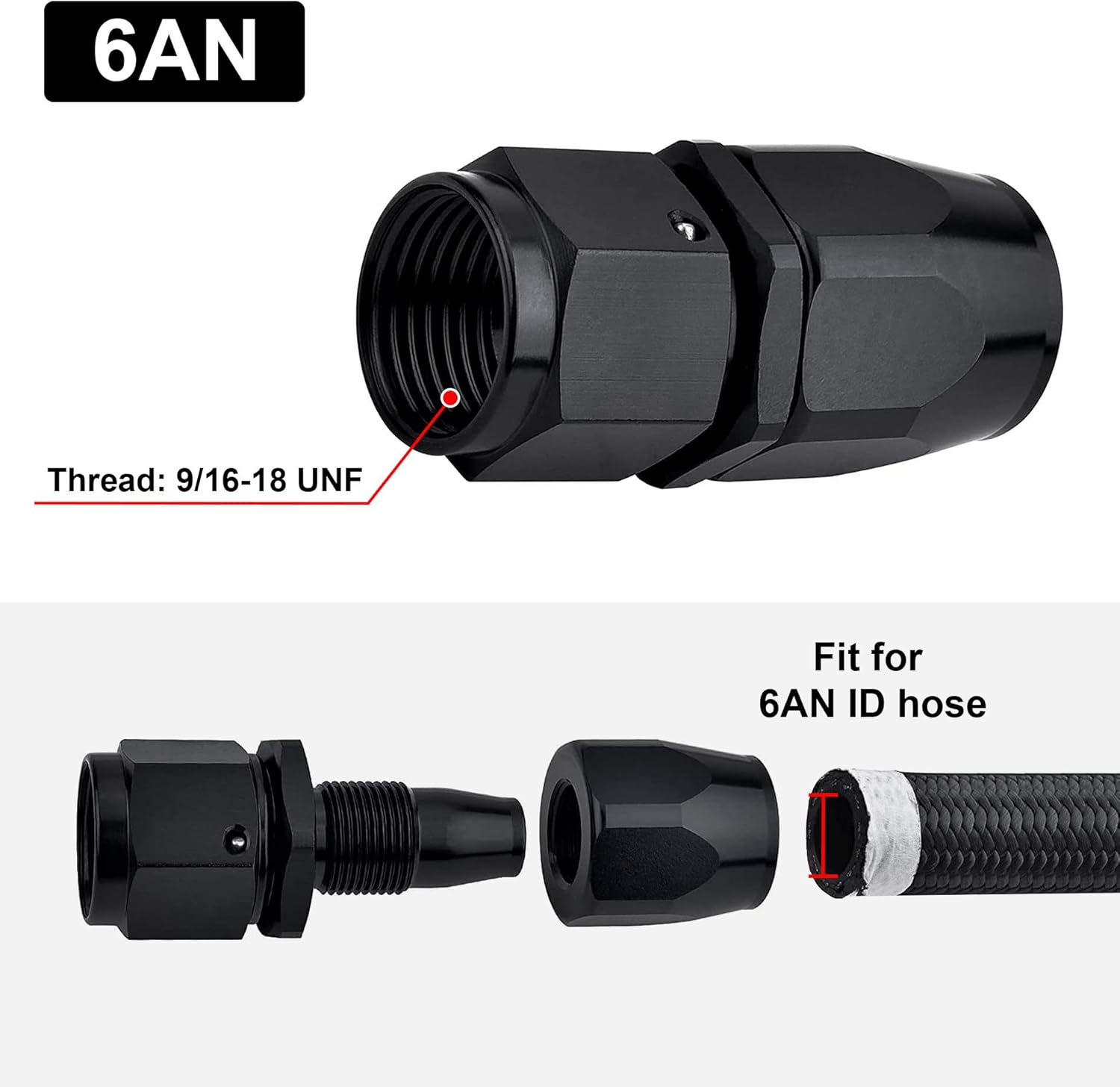 6AN Hose End Fitting Straight Swivel for CPE Braided Hose Black 4PCS V1258-DP02-WO-804