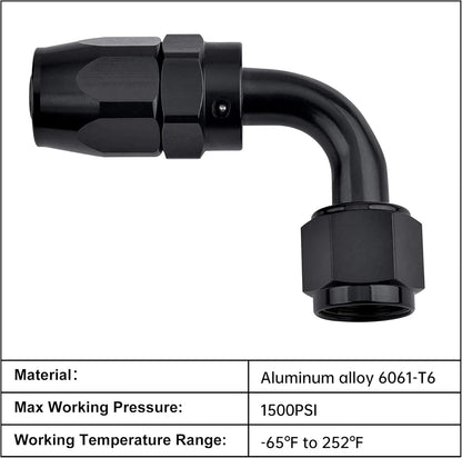 6AN Hose End Fitting 90 Degree Swivel for CPE Braided Hose Black 2PCS V1258-DP02-WO-805